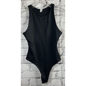 BP.  Tank Black Thong Bodysuit Halter XXS Ribbed Round Neck Snap Crotch Layering